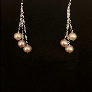 Silver Star Collection 925 Sterling Silver Fresh Water Pearl 2 in long Earrings